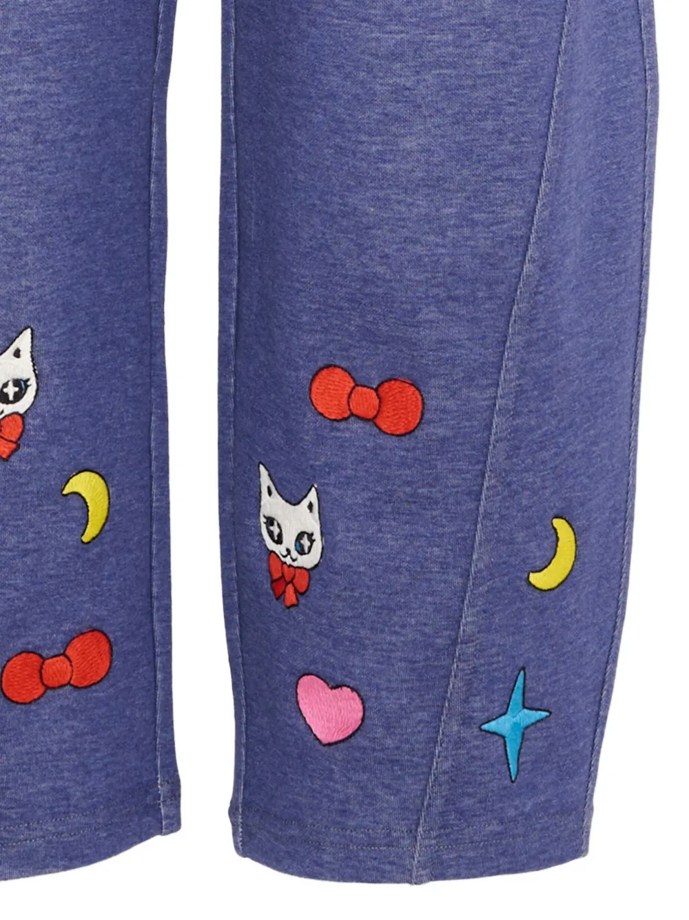 Poco Blush Broek met wijde pijpen en borduurwerk Blauw