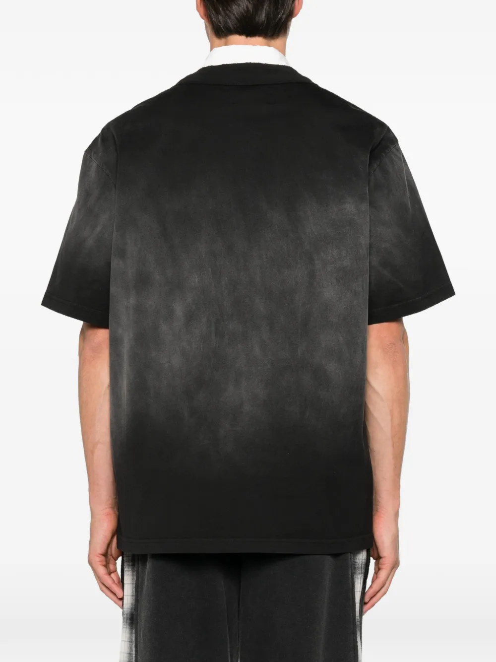 Feng Chen Wang faded-effect logo-patch T-shirt Zwart