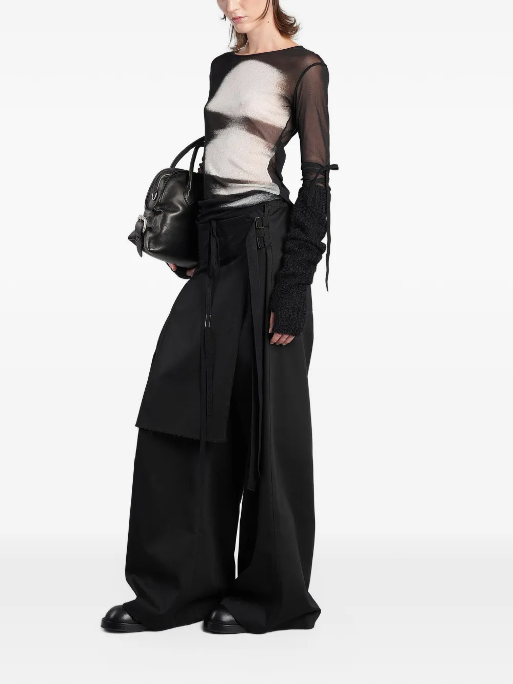 Ann Demeulemeester Marke layered trousers Zwart