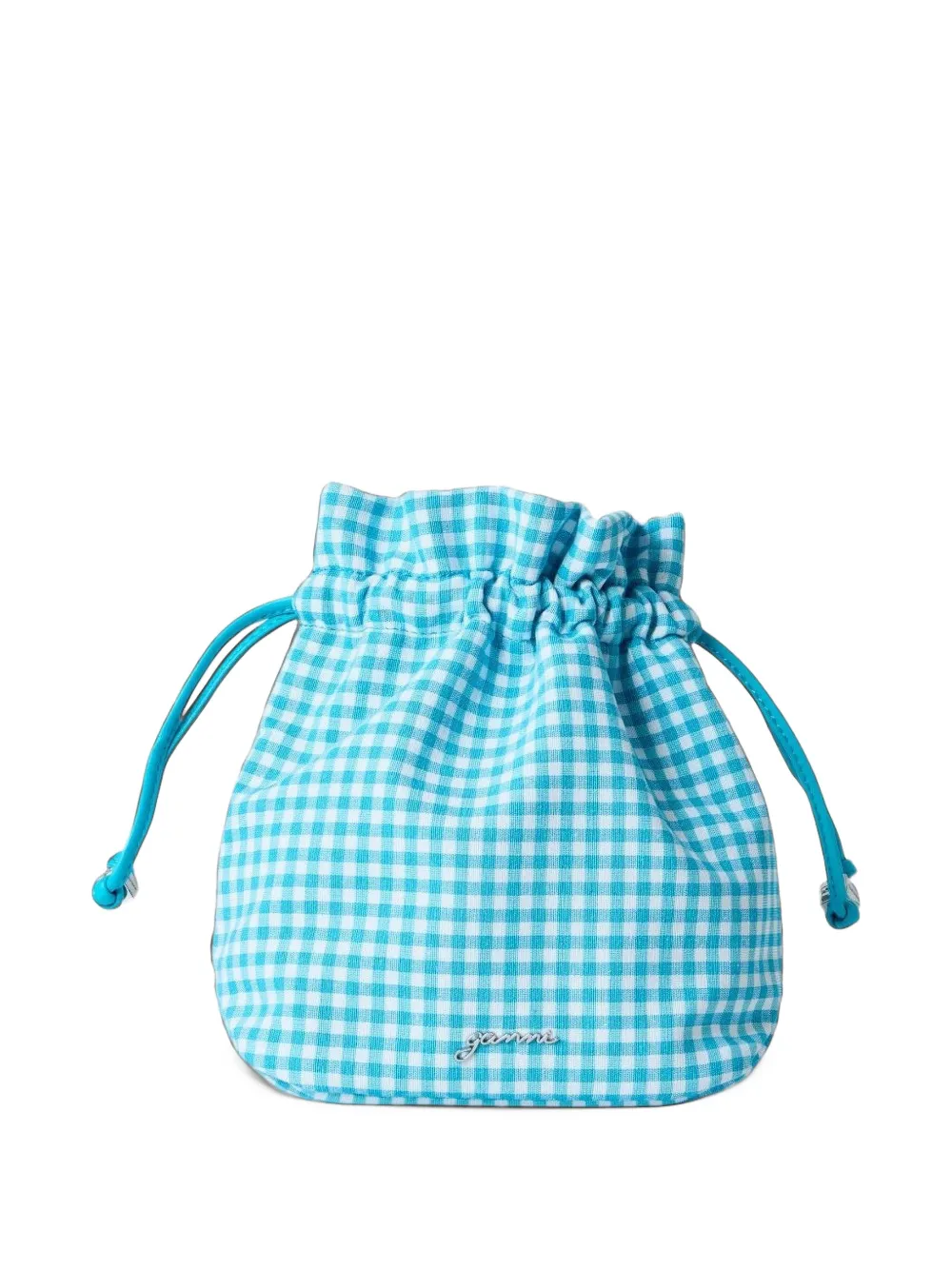 GANNI gingham drawstring clutch bag Blauw
