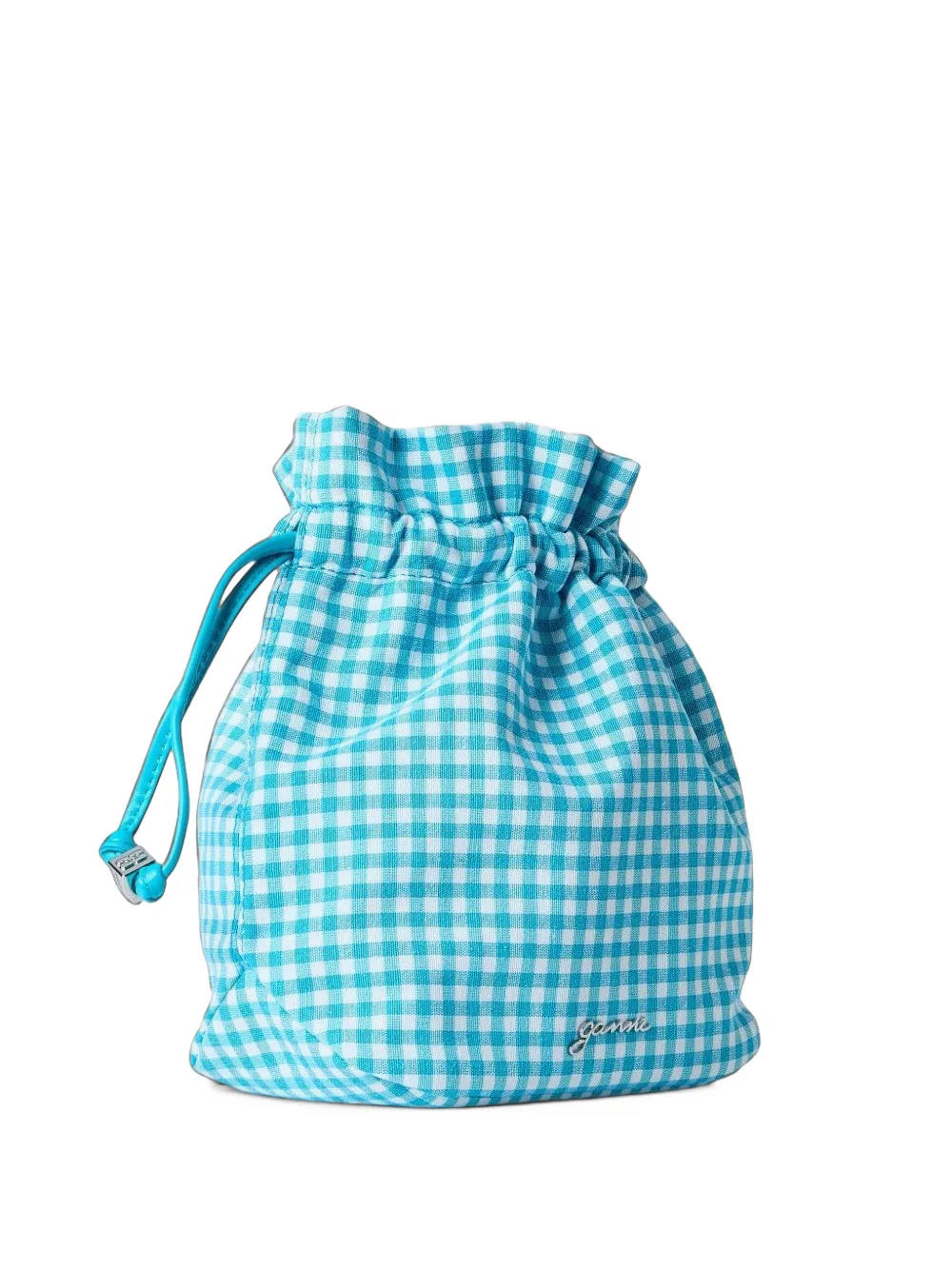 GANNI gingham drawstring clutch bag - Blu