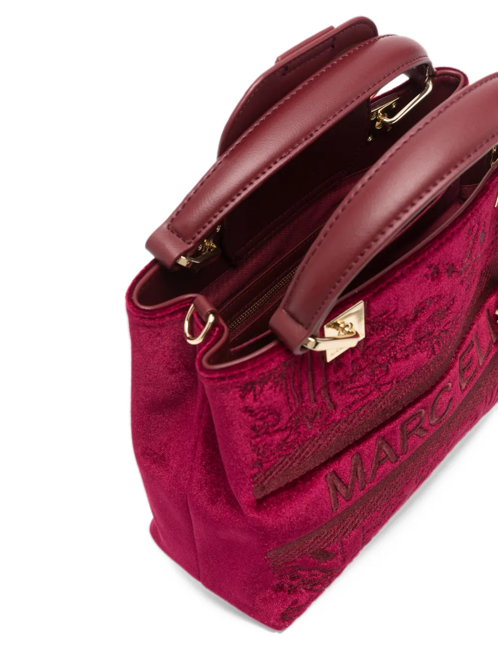 Marc Ellis Wendi logo-embroidered velvet tote bag Rood