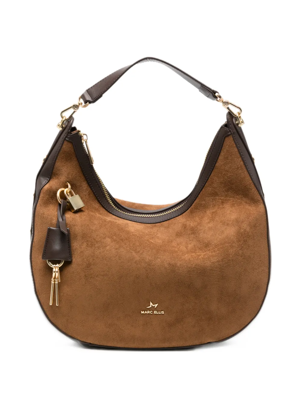 Marc Ellis Sindy Key stud-embellished suede shoulder bag - Marrone