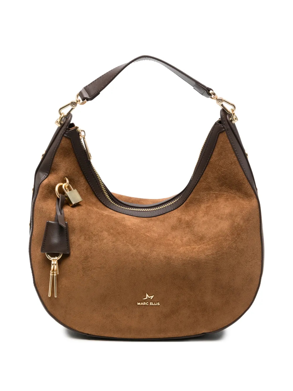 Marc Ellis Sindy Key stud-embellished suede shoulder bag - Marrone
