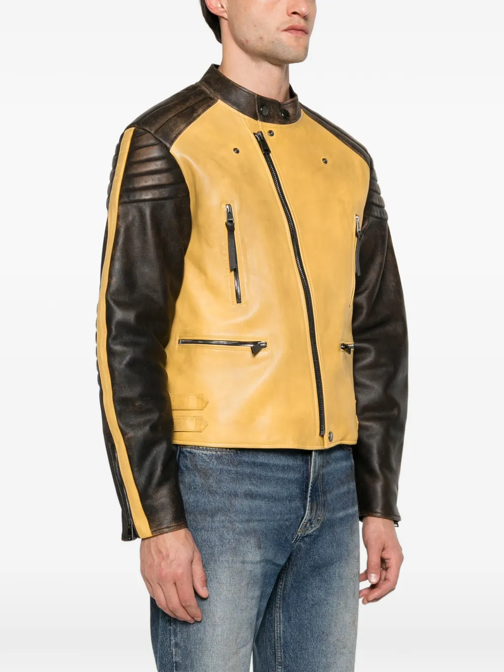 FENDI biker-style leather jacket Geel