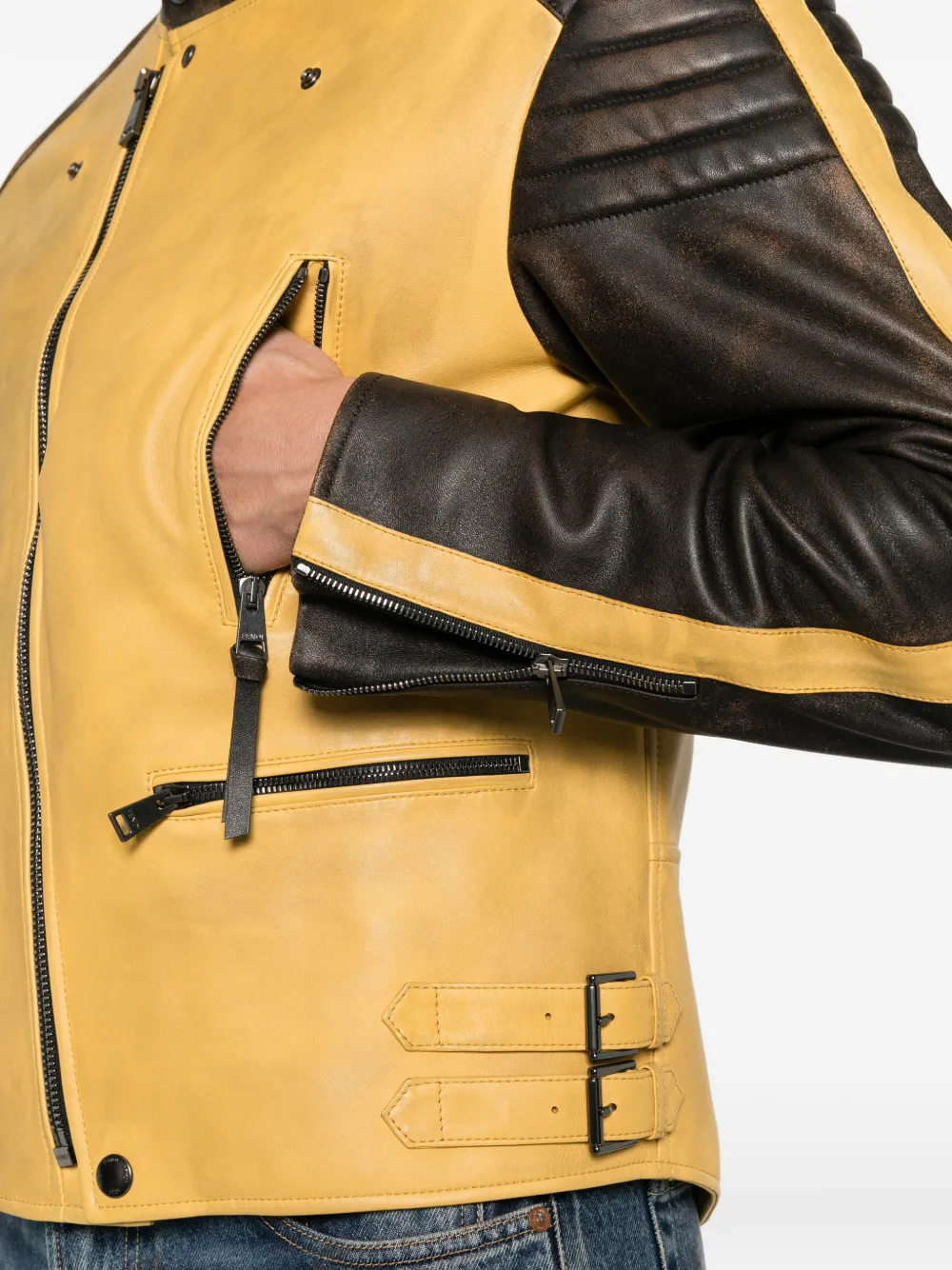 FENDI biker-style leather jacket Geel