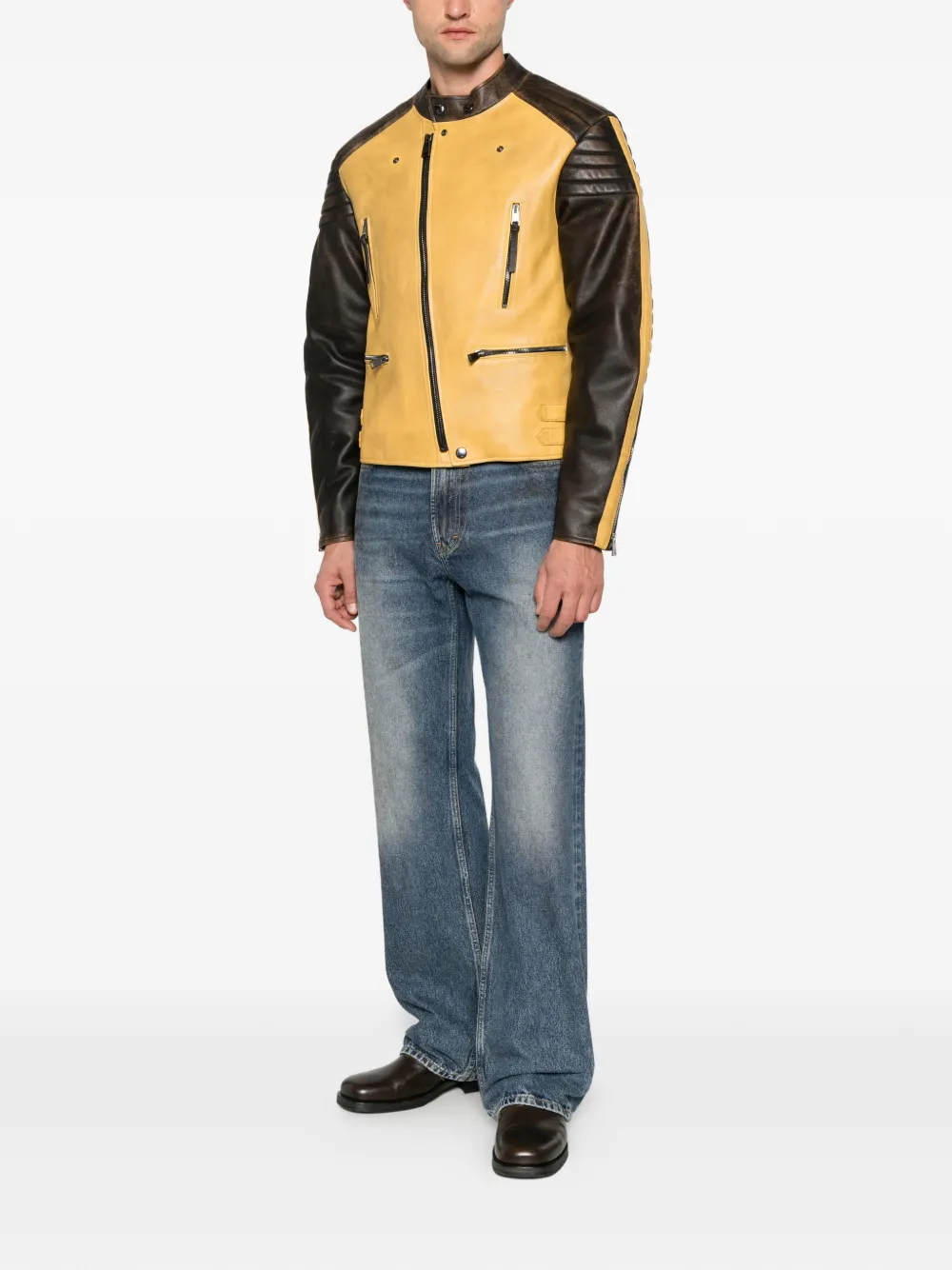 FENDI biker-style leather jacket Geel