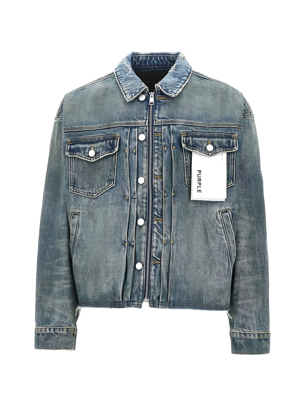 Purple Brand Reflective Selvedge distressed studded denim jacket - Blau