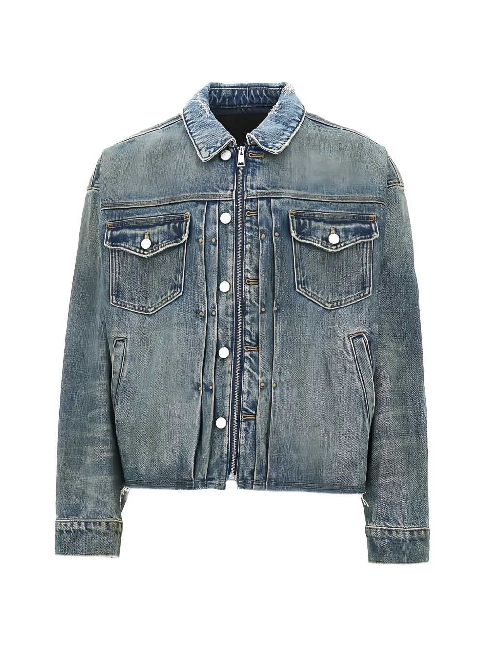 Purple Brand Reflective Selvedge distressed studded denim jacket Blauw
