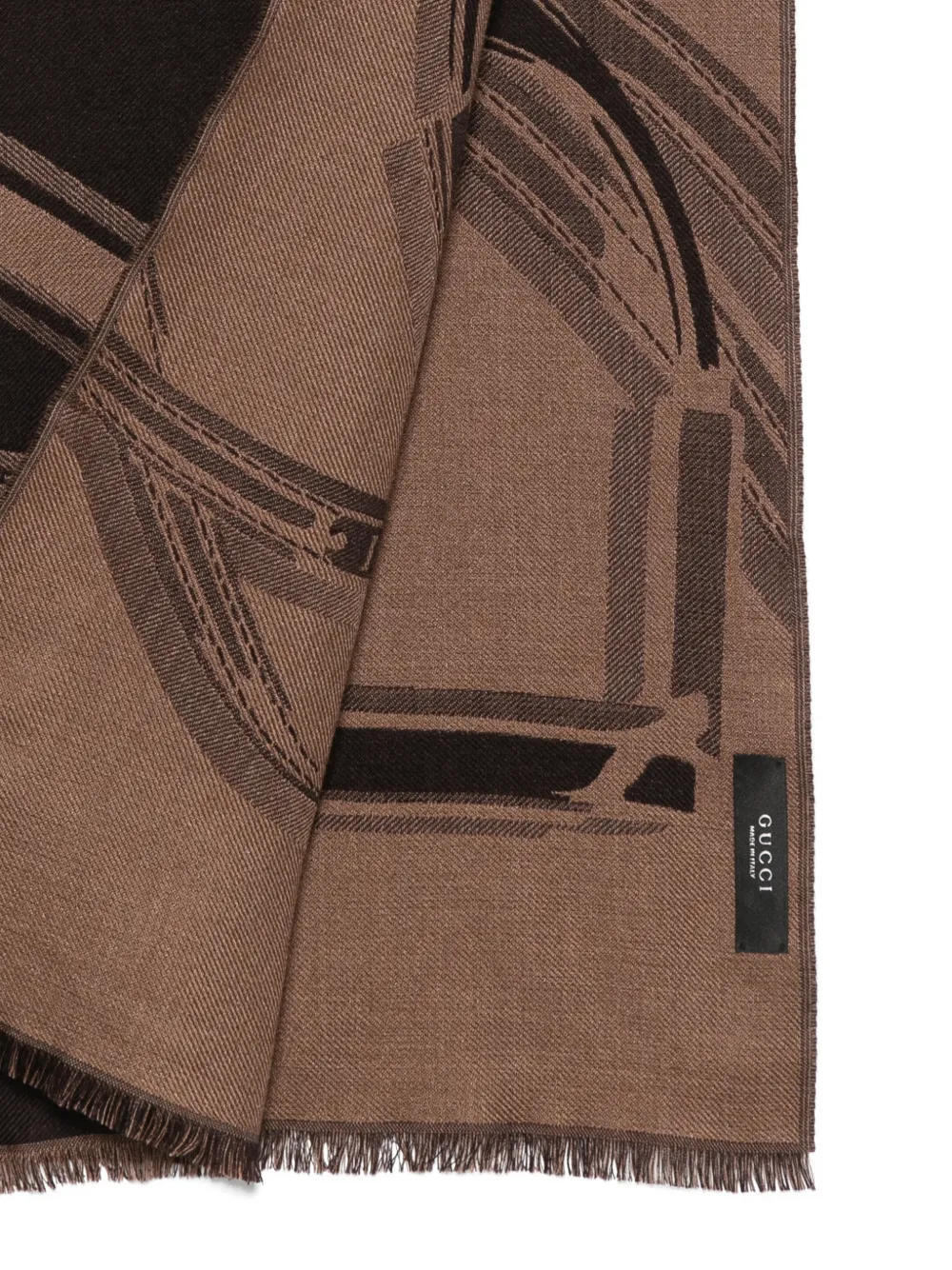 Gucci equestrian-print frayed scarf Bruin