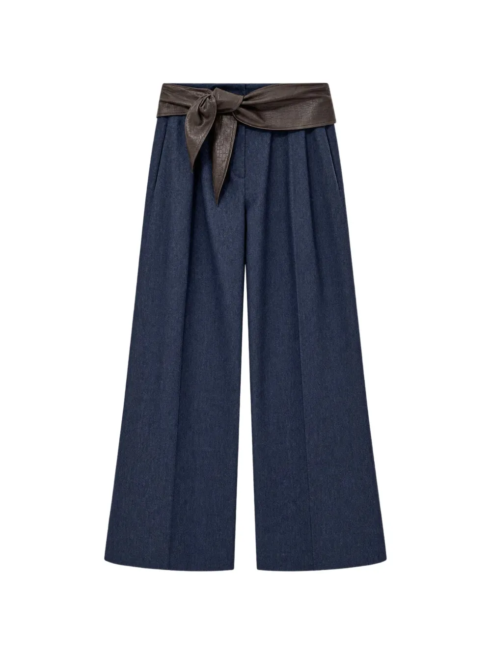 Emporio Armani trousers wide leg wool cashmere flannel with tied waistband - Grigio