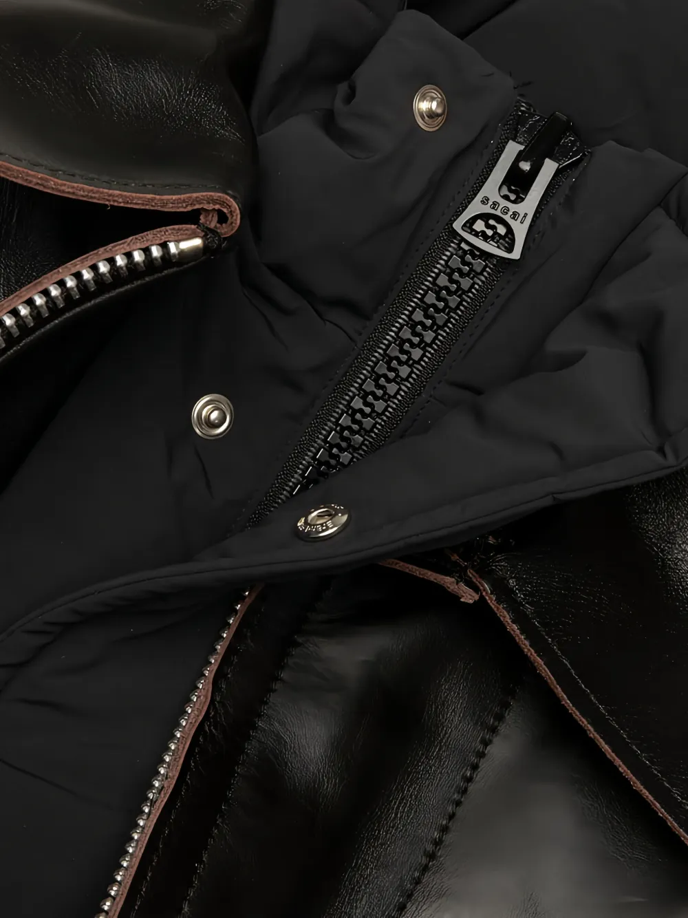 sacai zip-fastening leather jacket Zwart