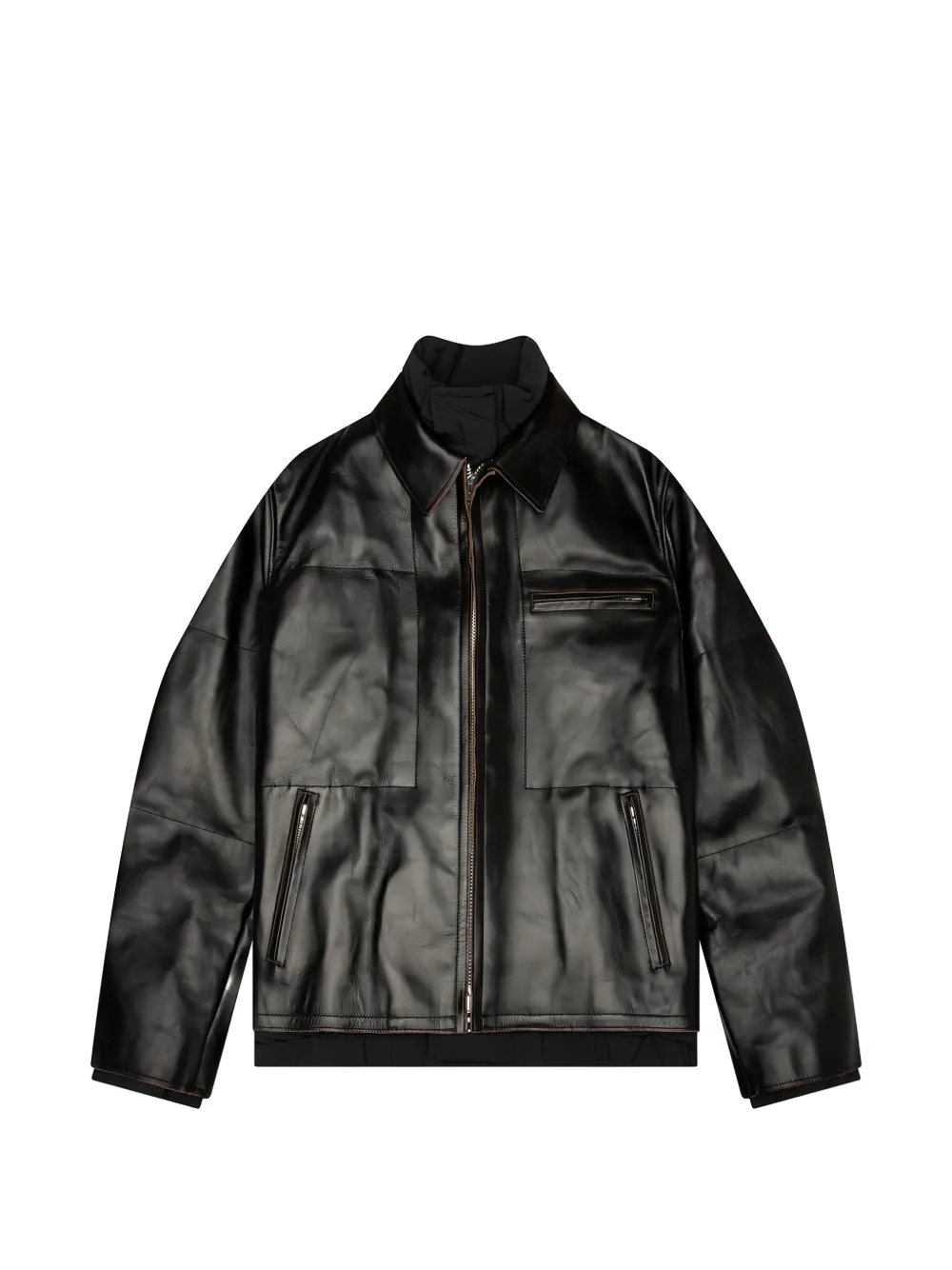 sacai zip-fastening leather jacket - Schwarz