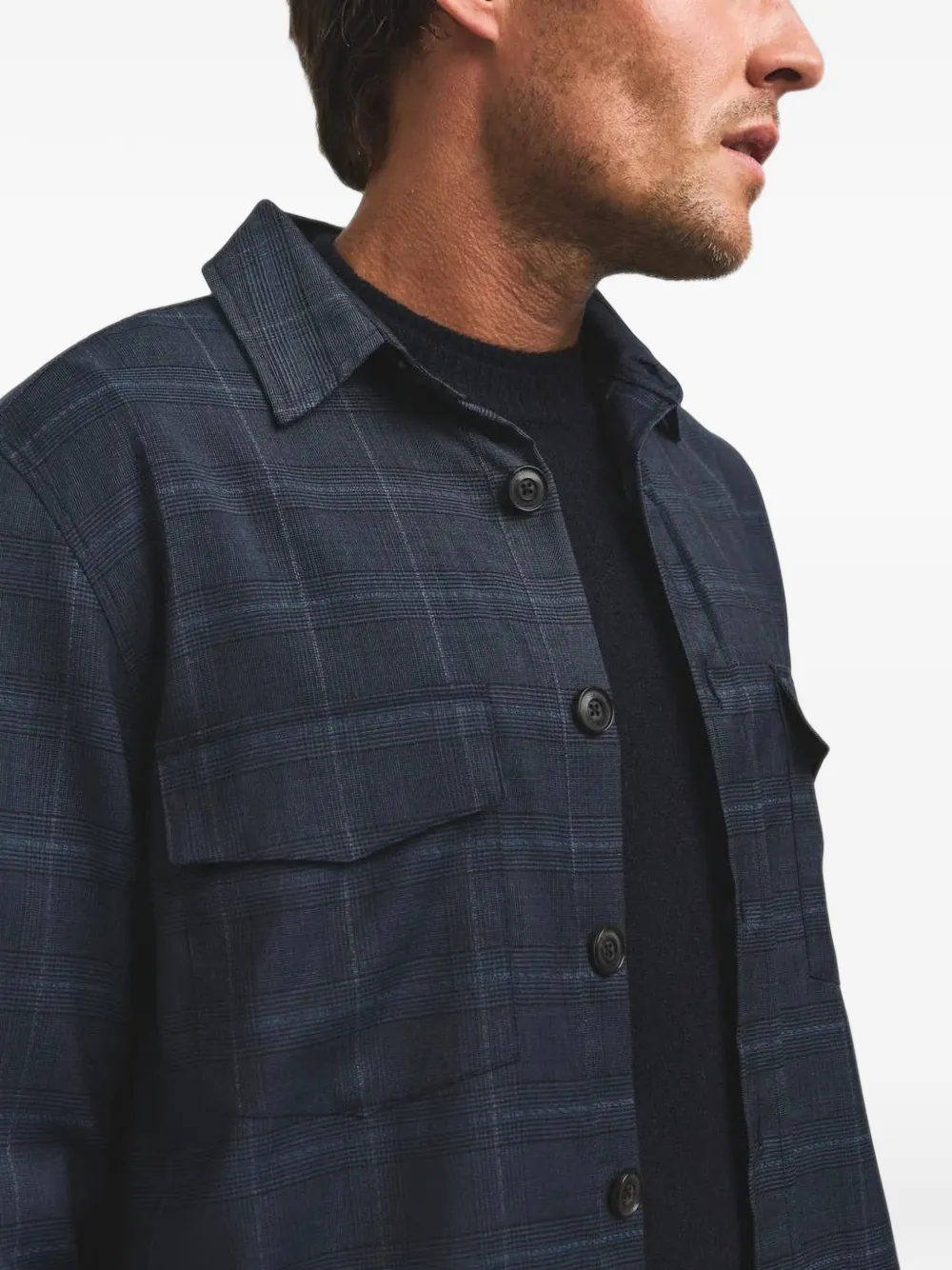 CESAR CASIER Max geruit wollen shirtjack Blauw