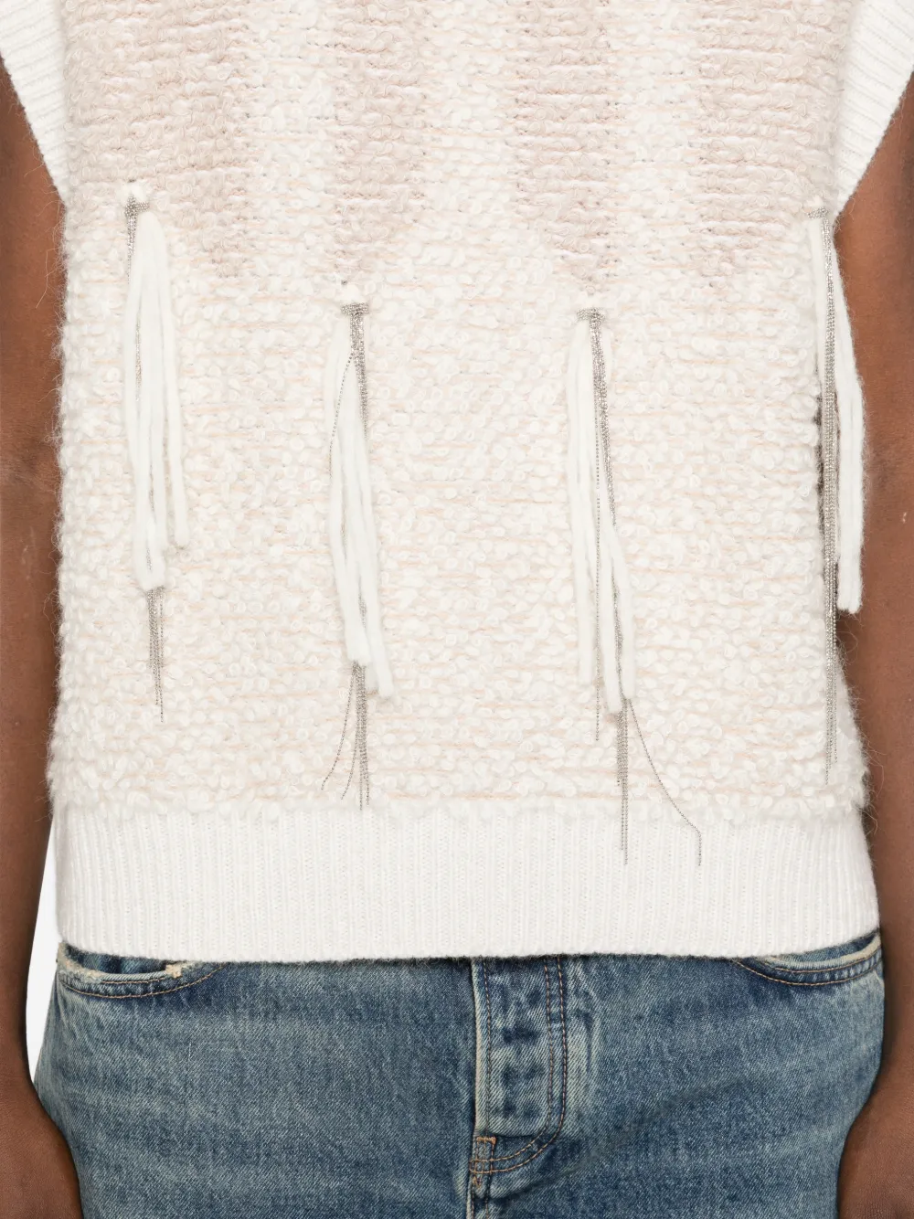 Peserico fringe-detail bouclé sweater Beige