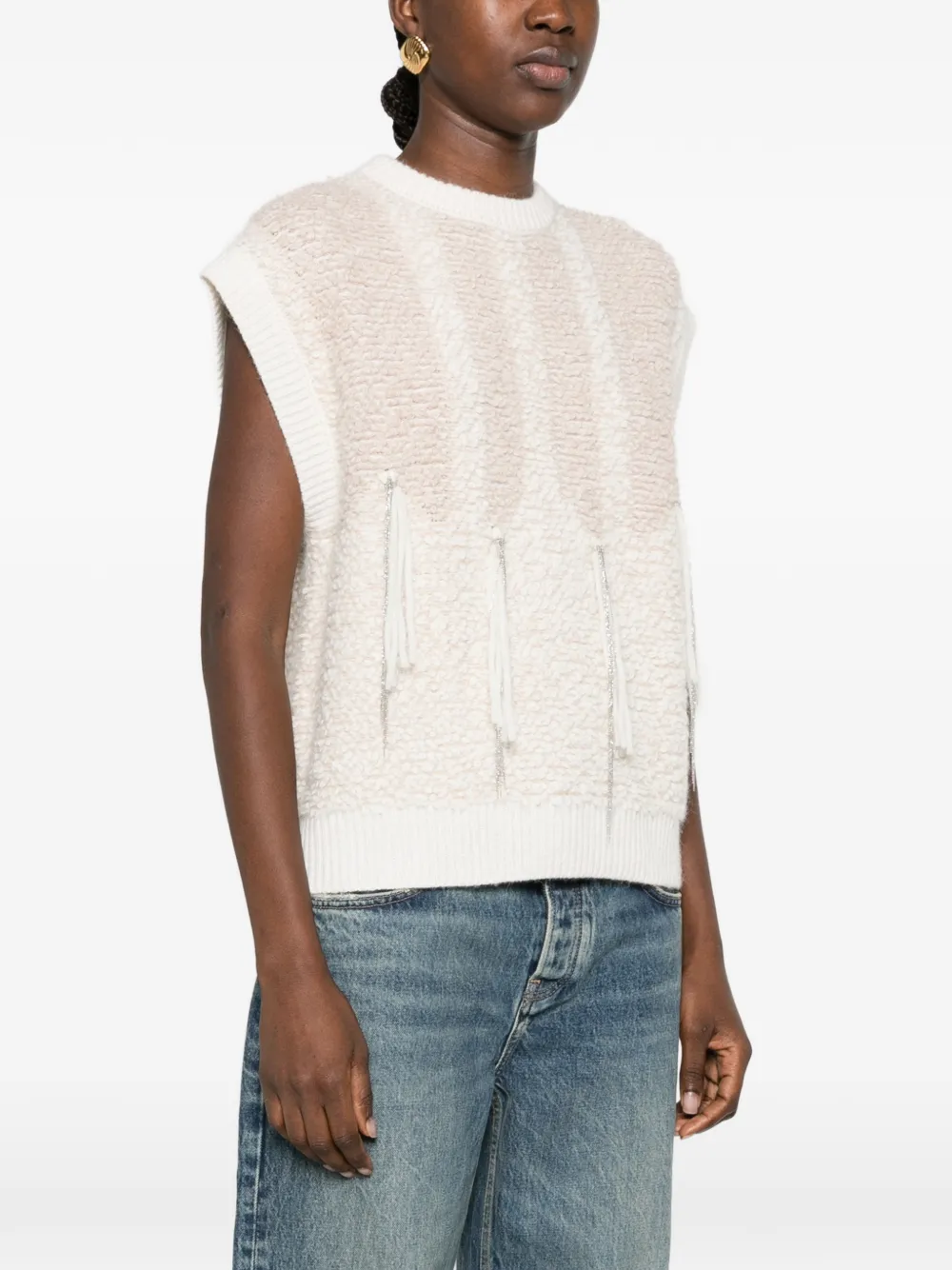 Peserico fringe-detail bouclé sweater Beige