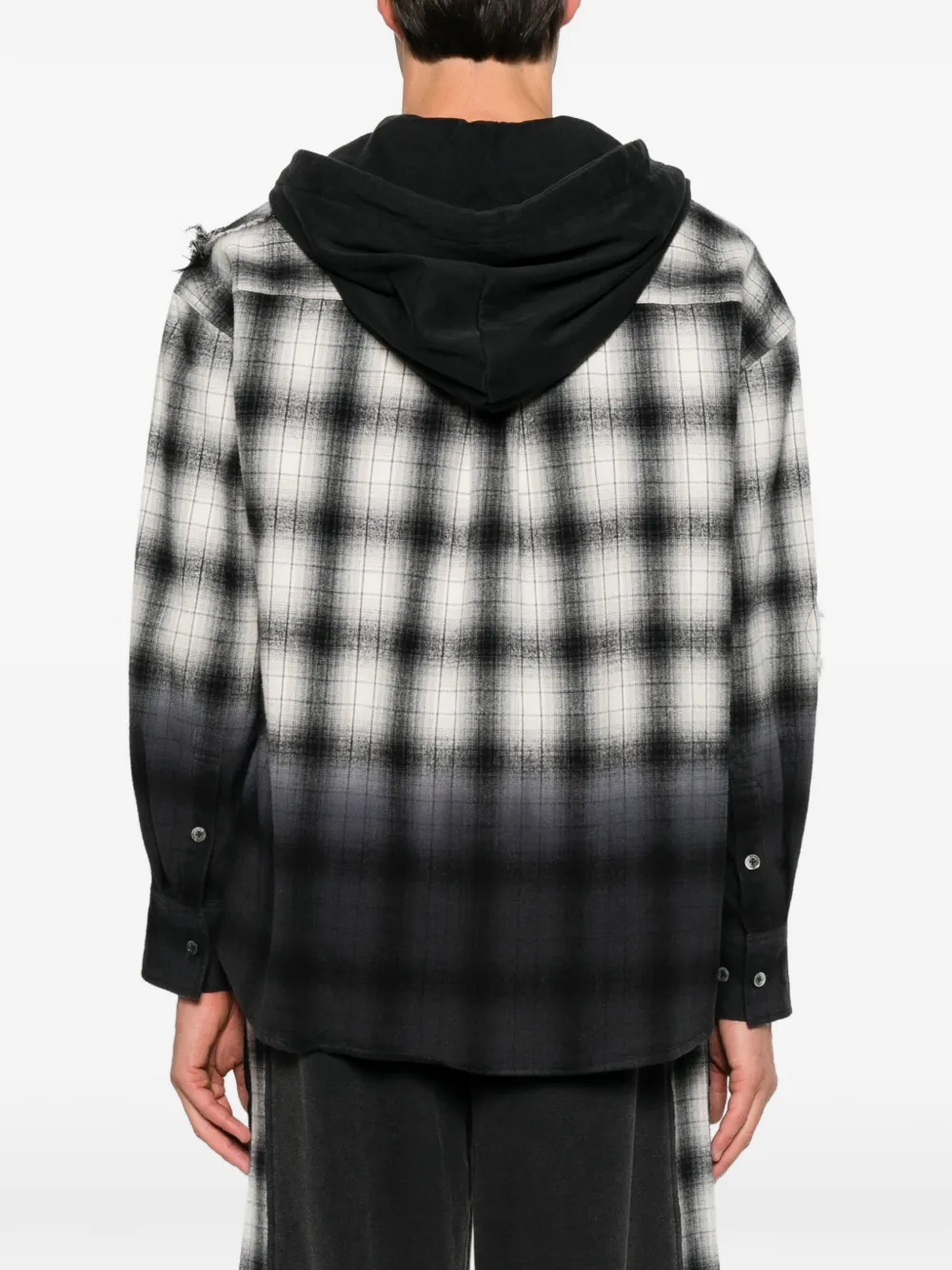 Feng Chen Wang gradient-effect plaid-pattern hooded shirt Zwart