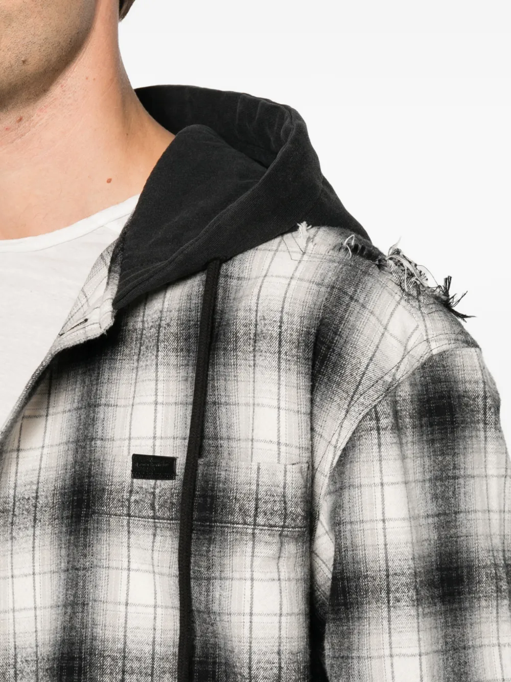 Feng Chen Wang gradient-effect plaid-pattern hooded shirt Zwart