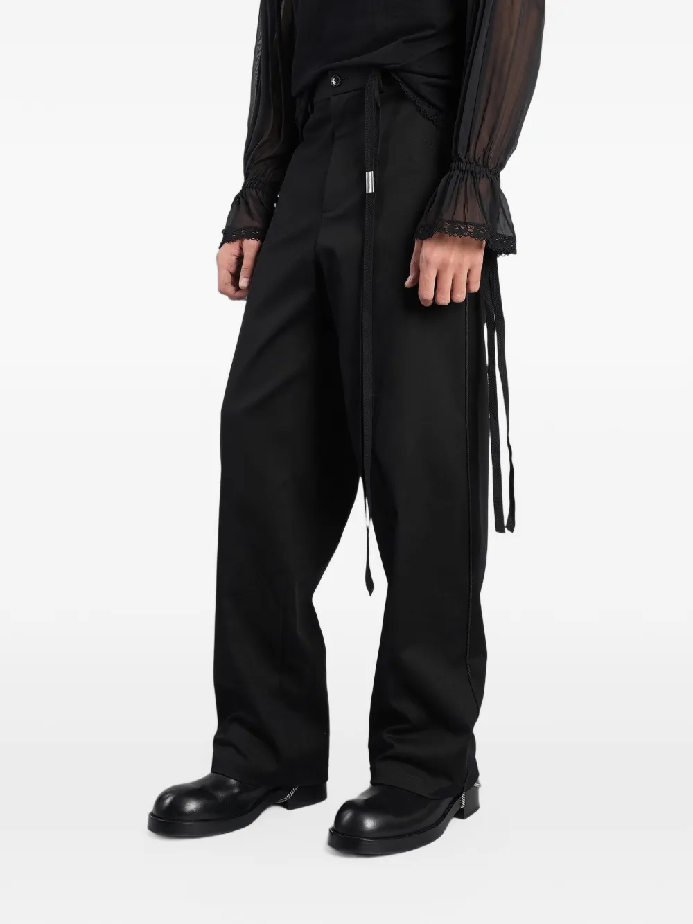 Ann Demeulemeester Gautar ribbon-detail loose-fit trousers Zwart