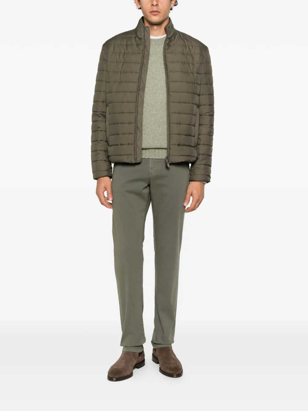 Canali quilted high-neck jacket Groen
