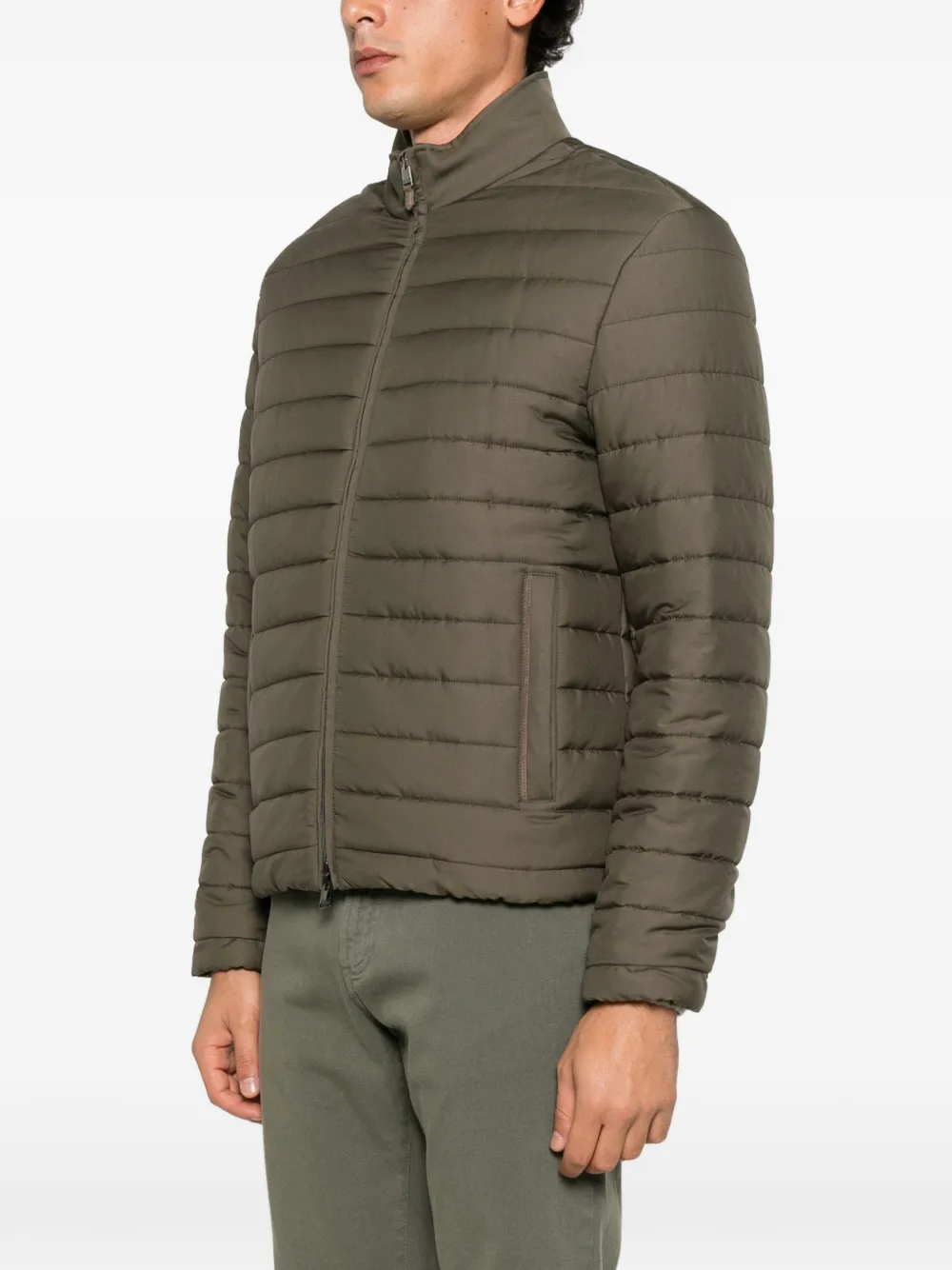 Canali quilted high-neck jacket Groen