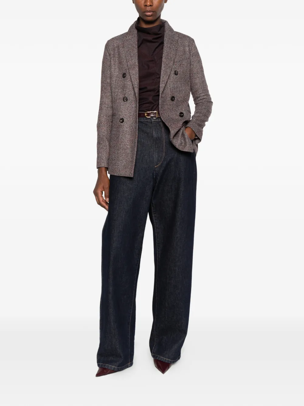 Circolo 1901 double-breasted herringbone blazer - Braun