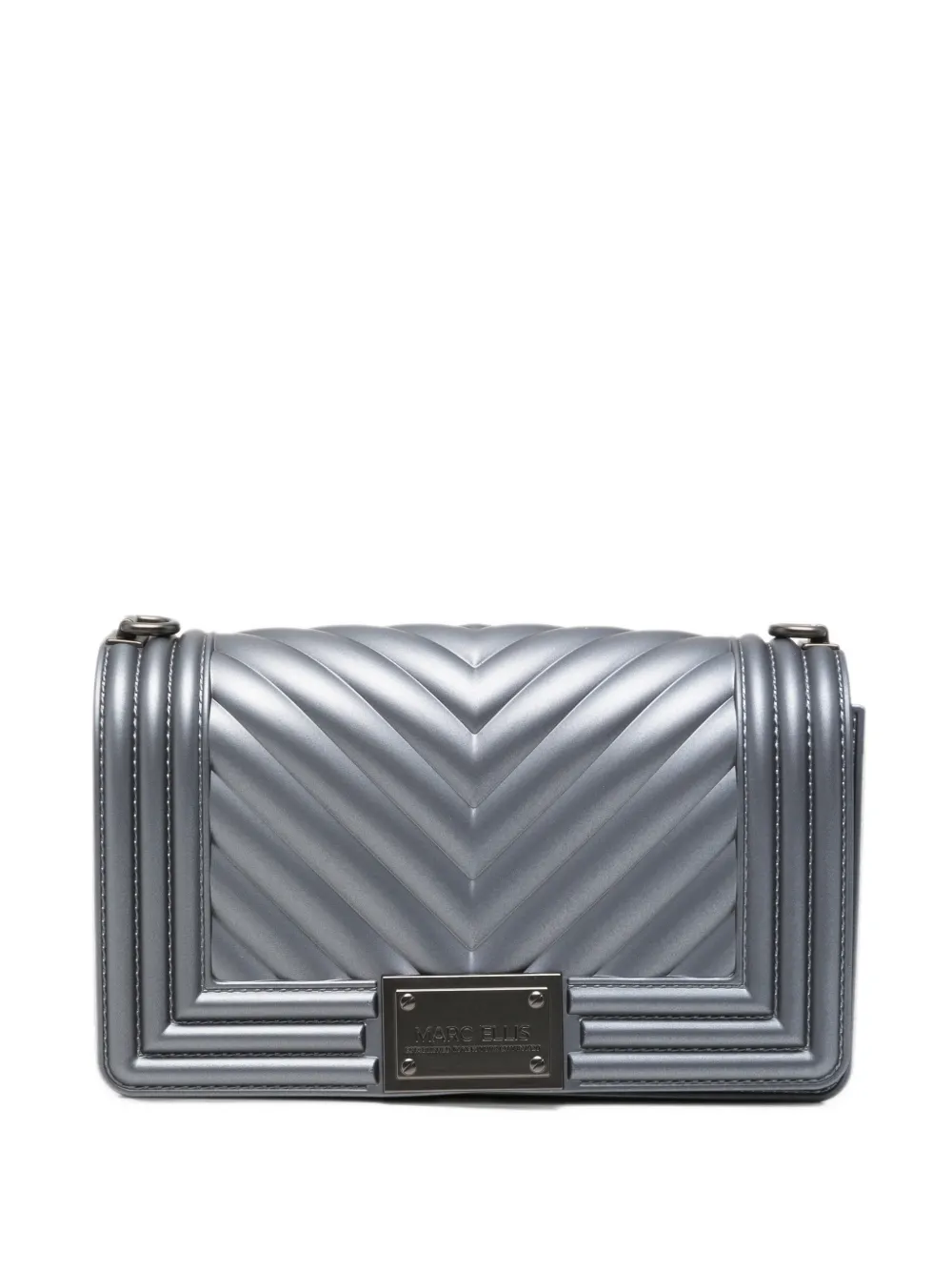 Marc Ellis small Flat 27 chevron-quilted logo-plaque shoulder bag - Grigio