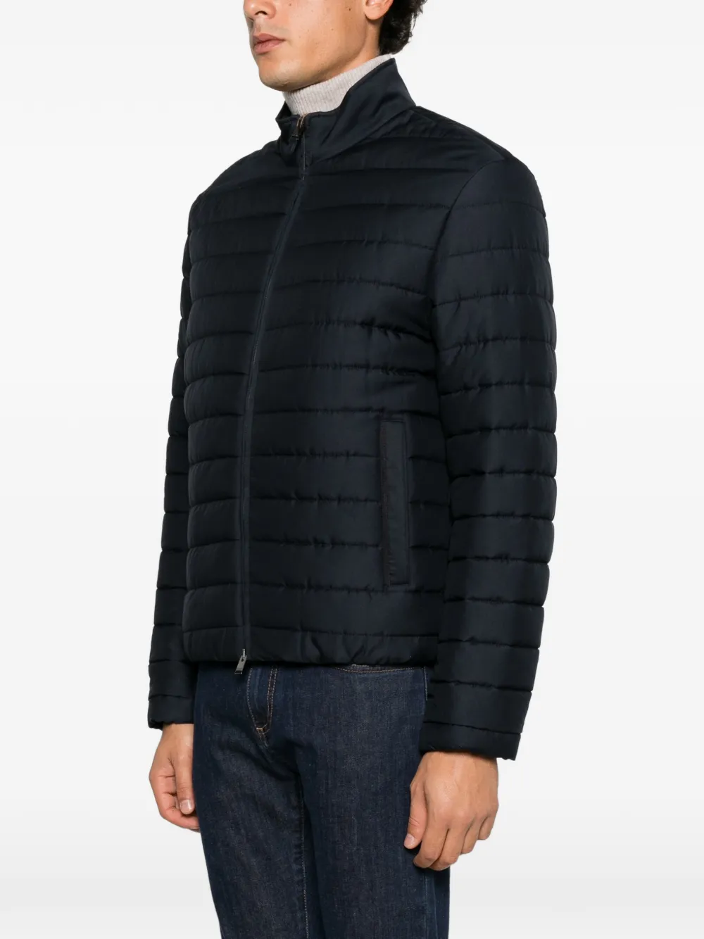 Canali quilted high-neck jacket Blauw