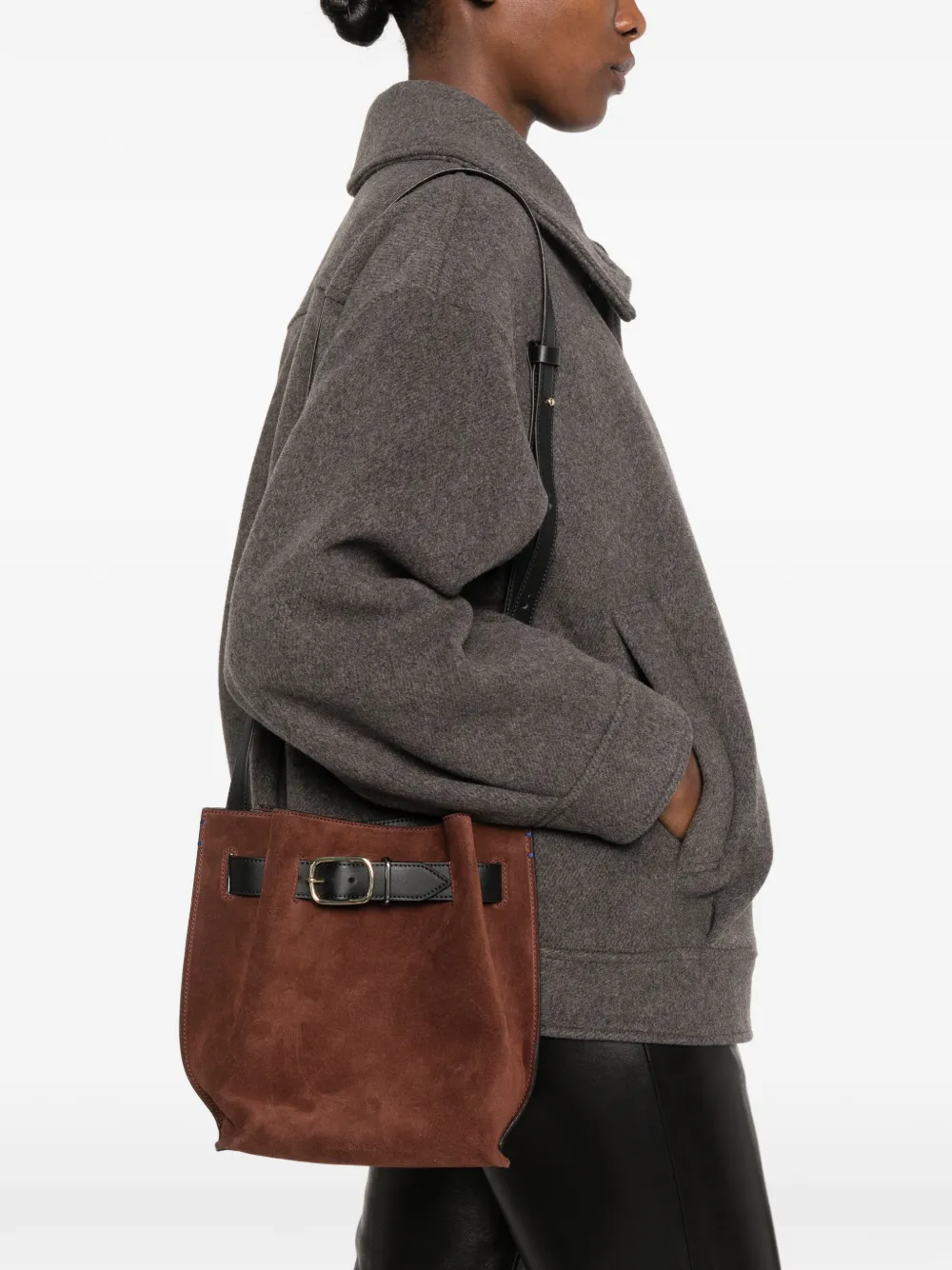 Paul Smith buckle-detail suede bucket bag Bruin