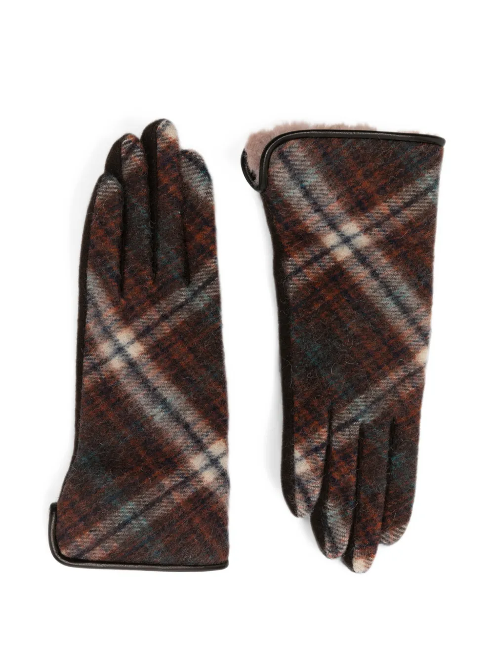 L'APERO Beauvais check-pattern wool gloves - Braun