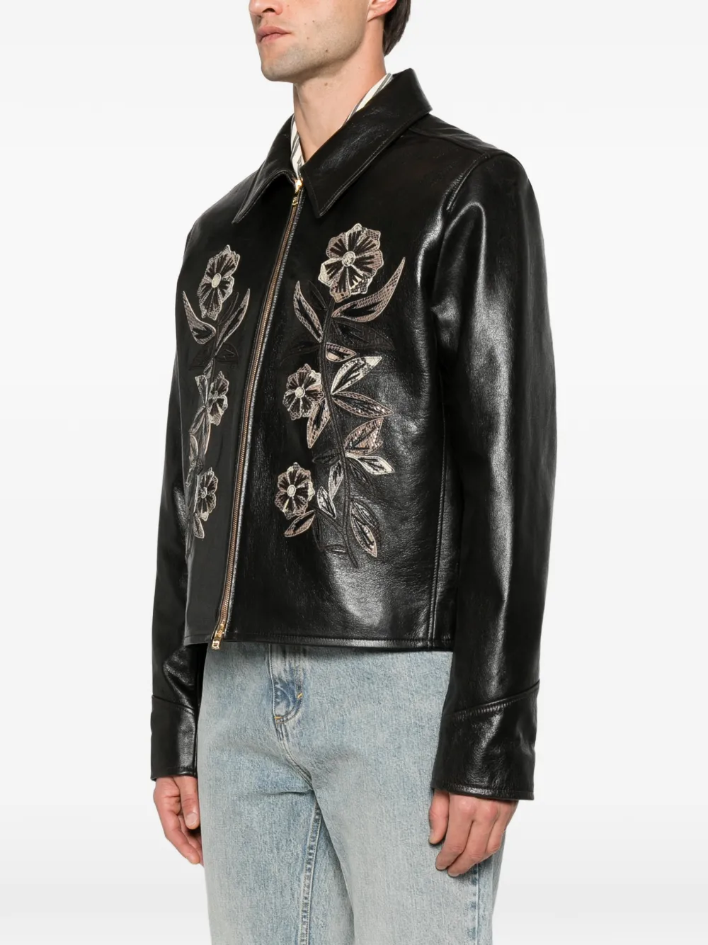 AMIRI floral-embroidered leather jacket Bruin