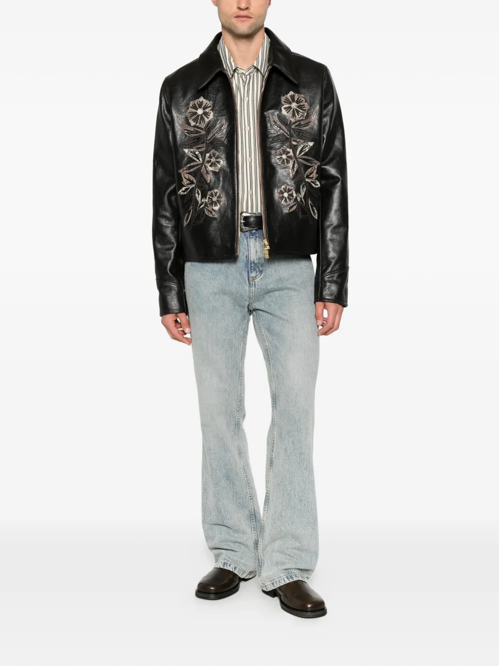 AMIRI floral-embroidered leather jacket Bruin