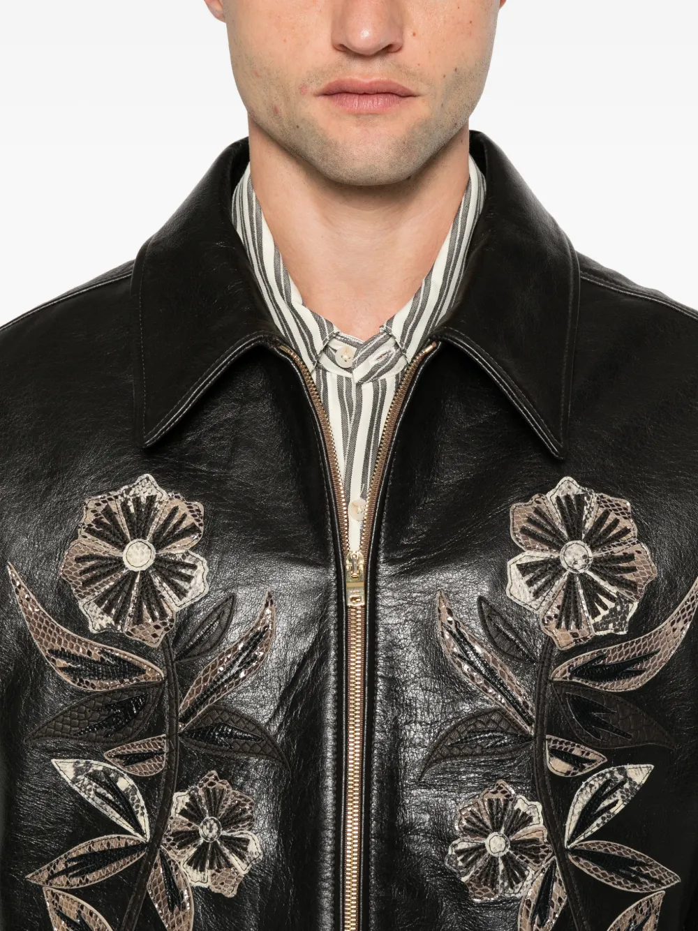 AMIRI floral-embroidered leather jacket Bruin
