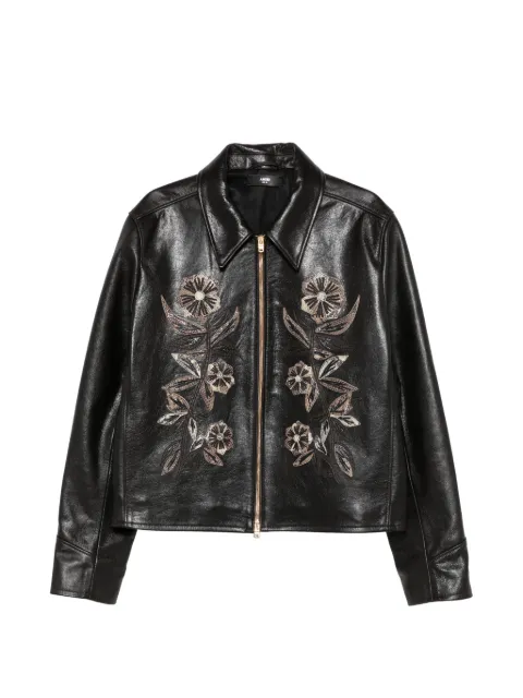 AMIRI chamarra de piel con bordado floral