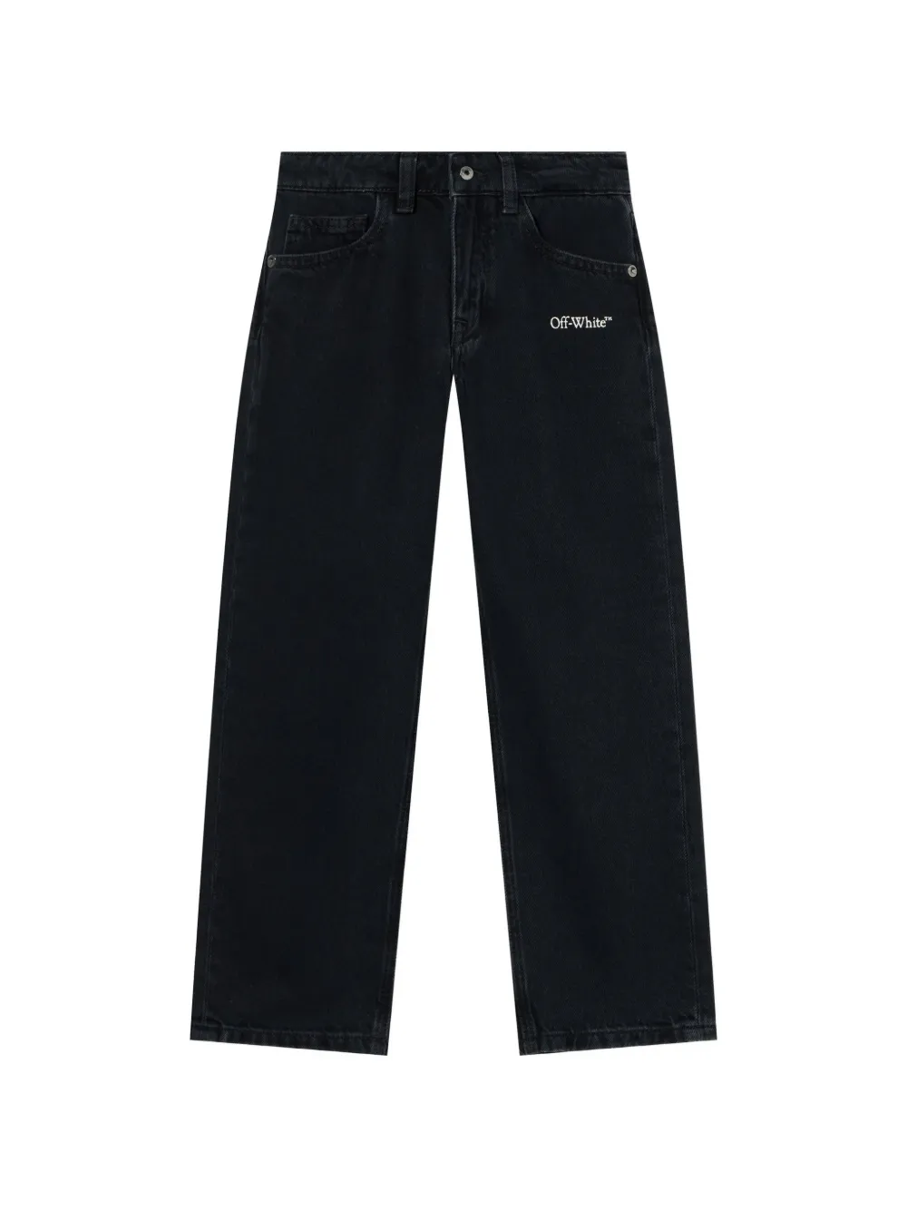 Off-White Kids logo-embroidered straight-leg jeans Zwart