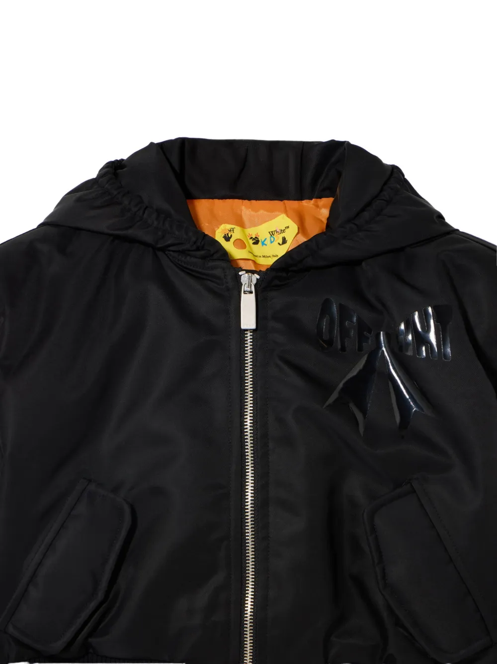 Off-White Kids Ribbon Diagonals cropped bomber jacket Zwart