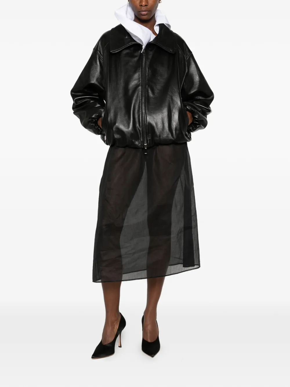 Cassell zip-up leather jacket - Schwarz