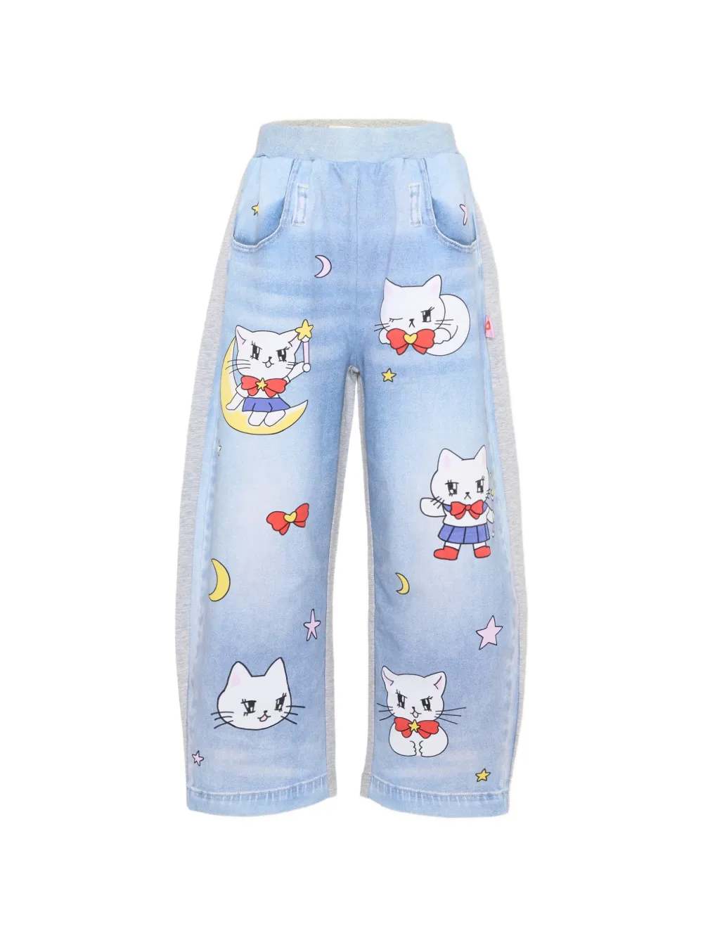 Poco Blush Star Moon Messenger cat-print panelled trousers