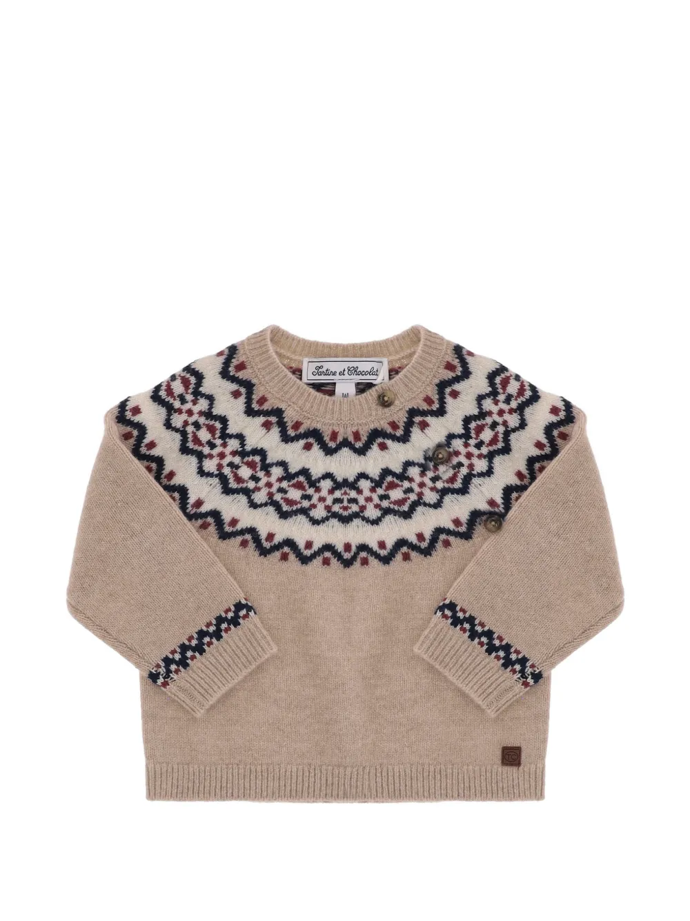 Tartine Et Chocolat geometric-pattern wool sweater Beige