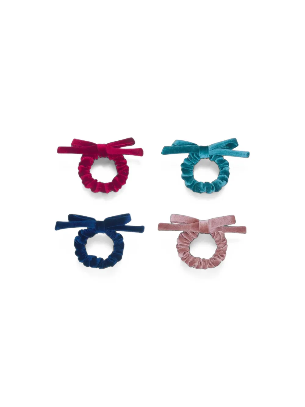 mimi & lula Blackberry velvet bow scrunchies (set of four) Blauw