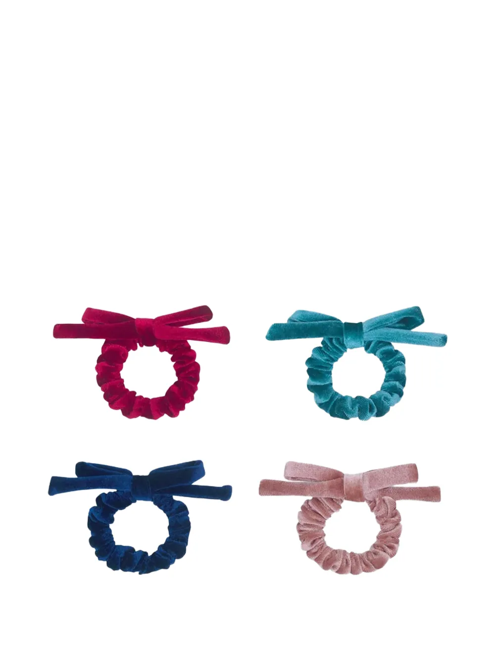 Mimi & lula Blackberry velvet bow scrunchies (set of four) Blauw