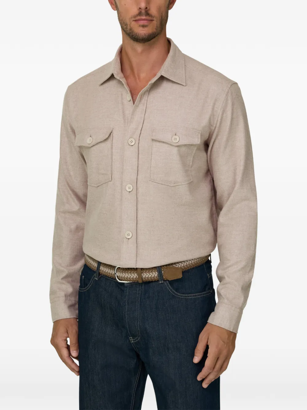 Boggi Milano Shirtjack van katoenen flanel Beige