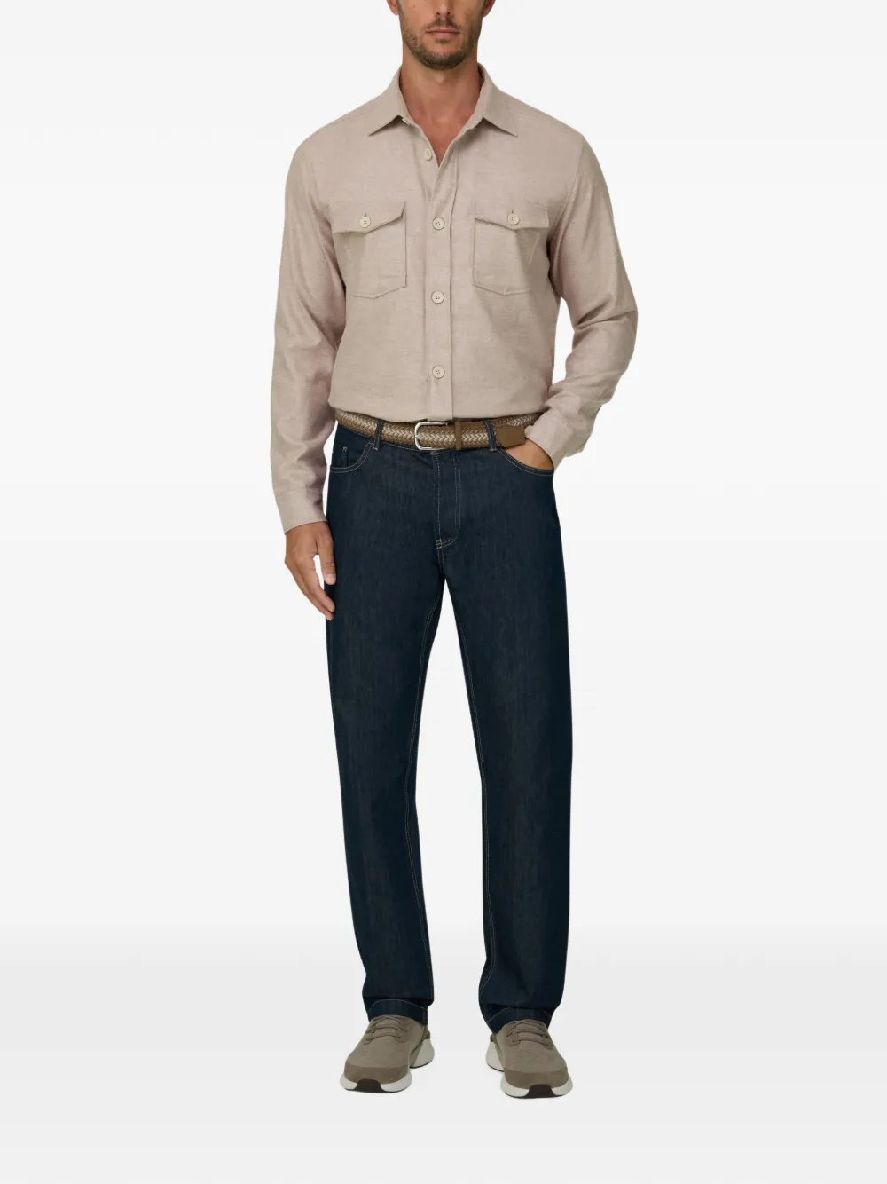 Boggi Milano Shirtjack van katoenen flanel Beige