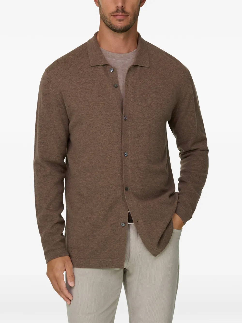 Boggi Milano knitted shirt in wool-cashmere Bruin