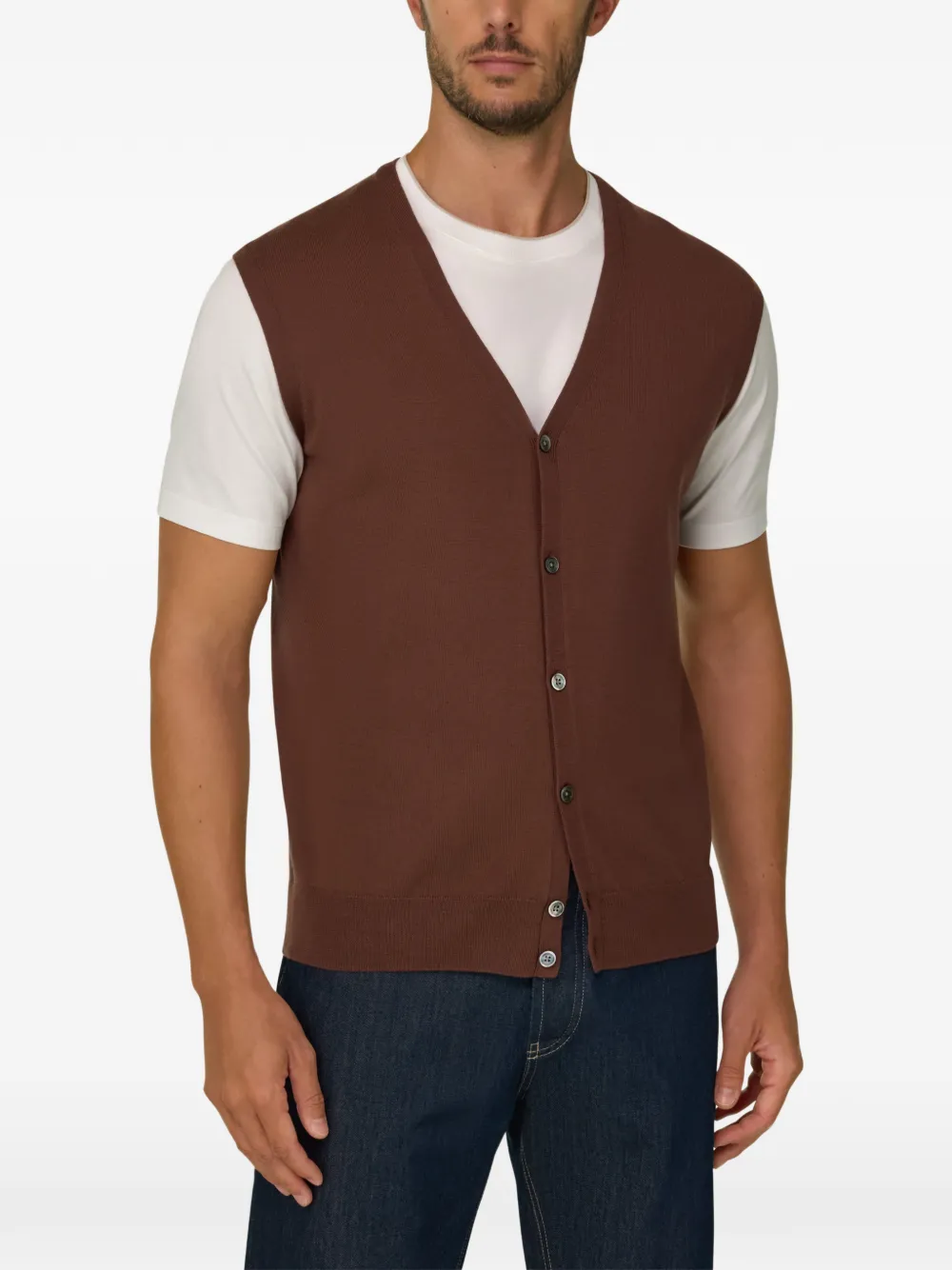 Boggi Milano waistcoat in extrafine merino wool Bruin