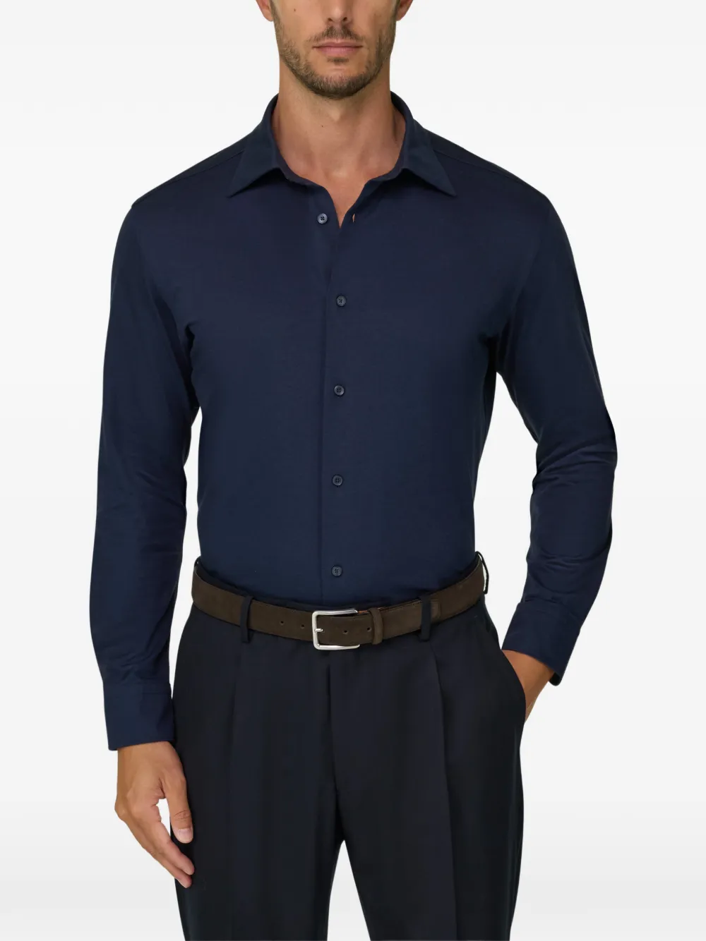 Boggi Milano Poloshirt van katoenen twill wolblend Blauw