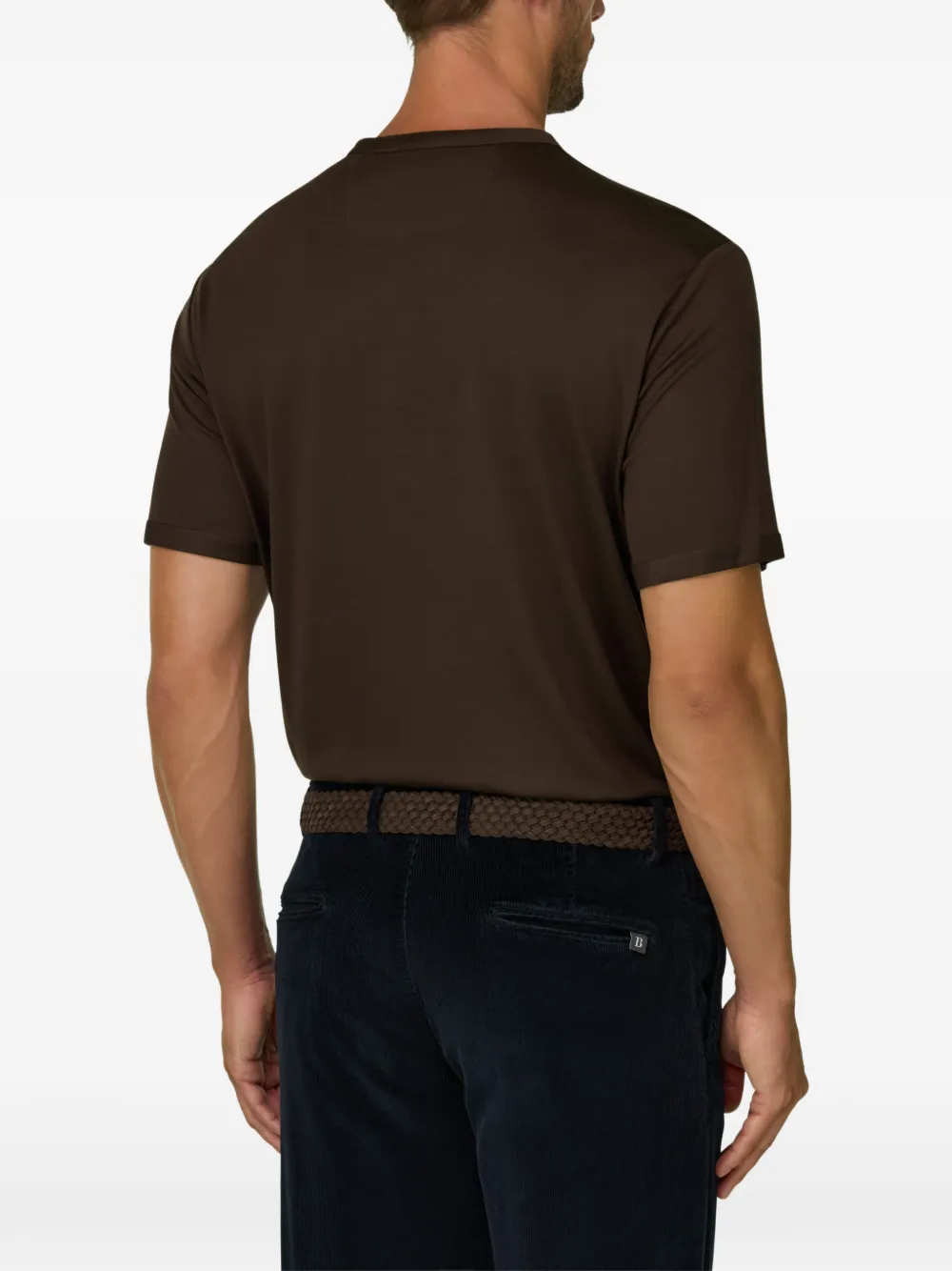 Boggi Milano T-shirt van wollen jersey Wooltech Bruin