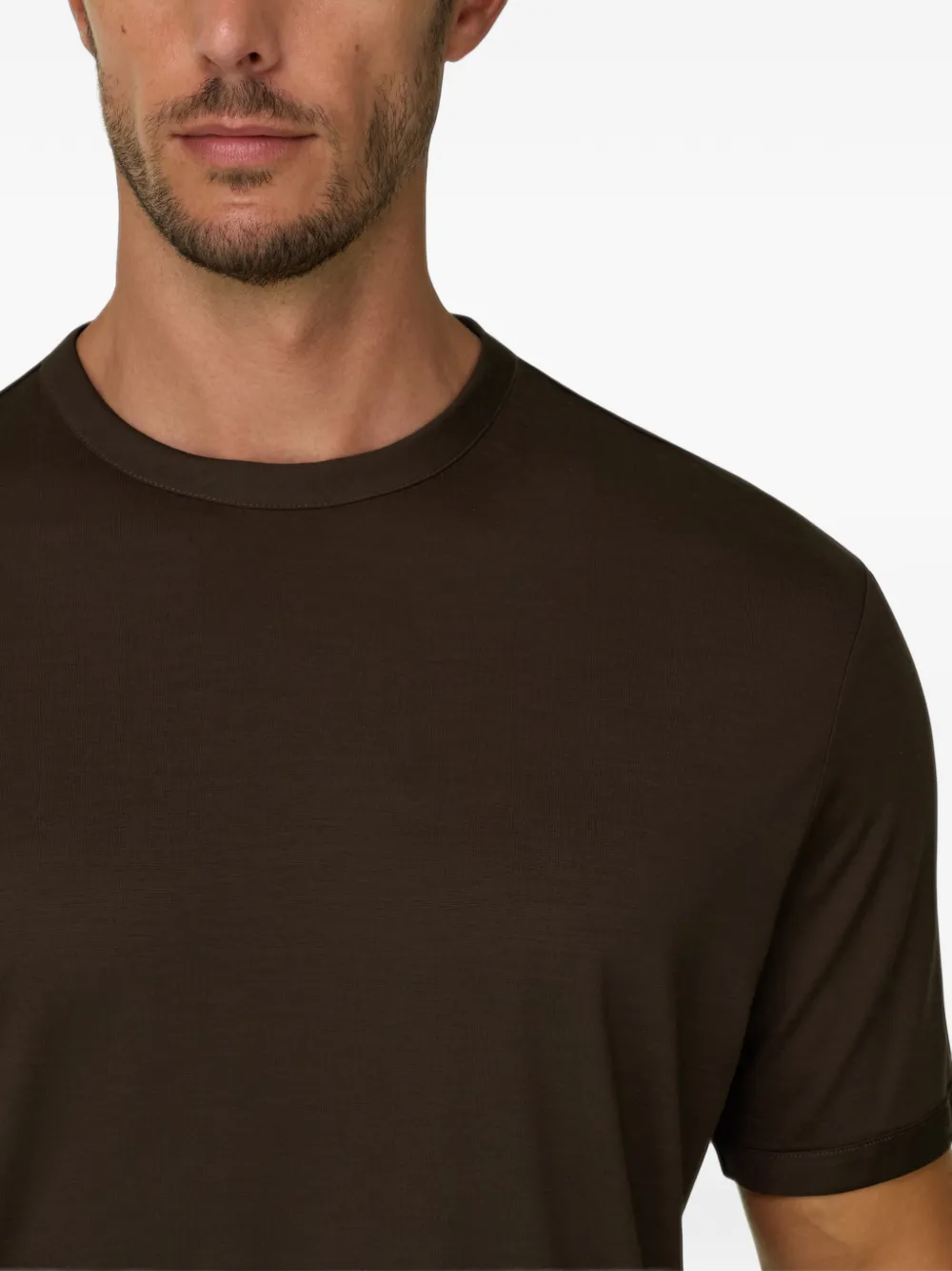 Boggi Milano T-shirt van wollen jersey Wooltech Bruin
