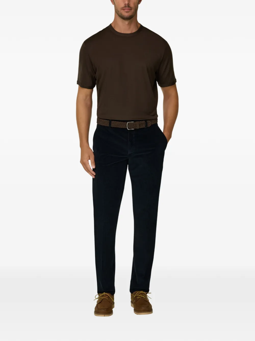 Boggi Milano T-shirt van wollen jersey Wooltech Bruin