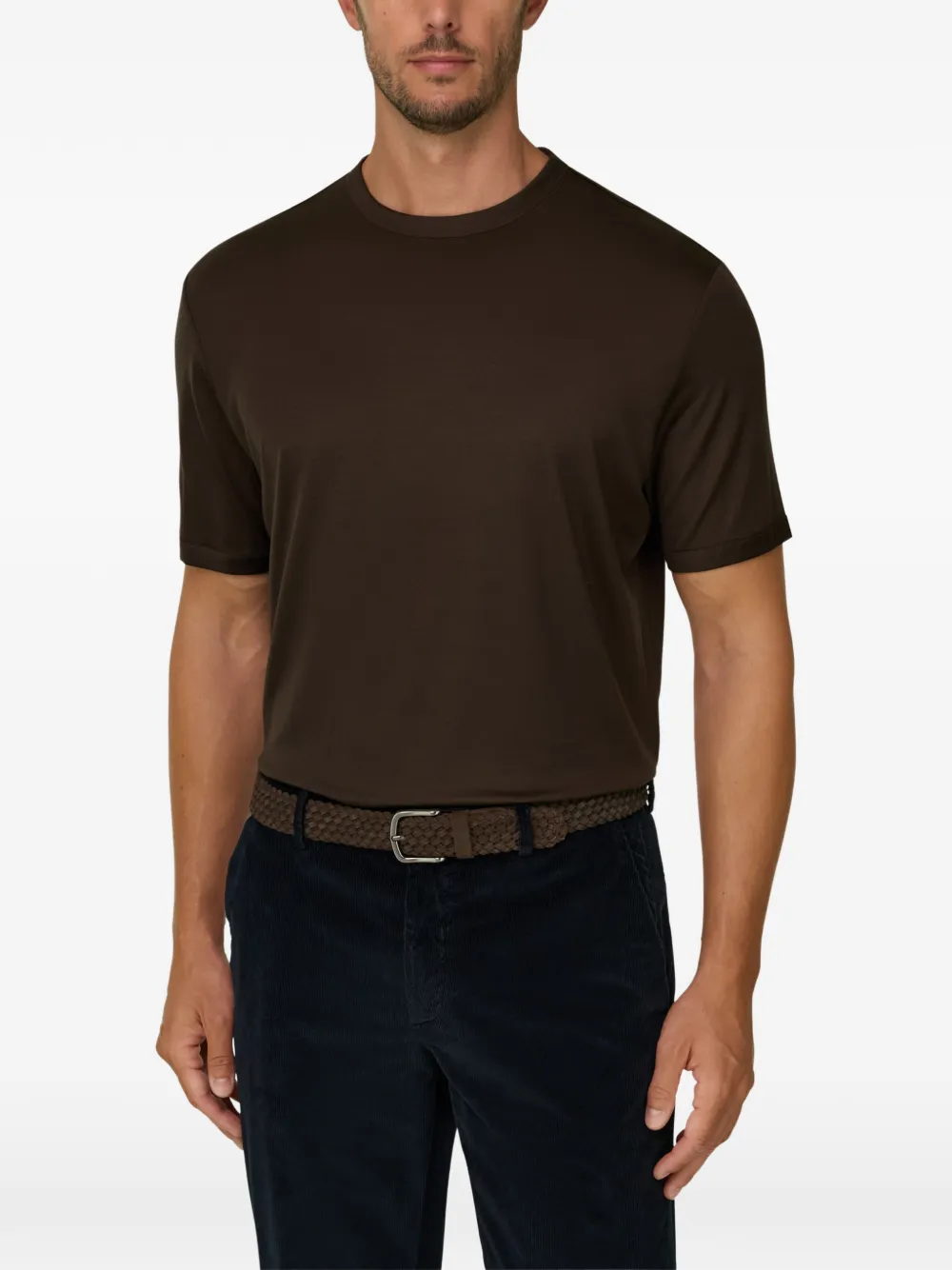 Boggi Milano T-shirt van wollen jersey Wooltech Bruin